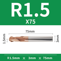 Frez kulowy, kula 2-ostrzowy VHM powłoka TiSiN Rozmiar: Ø3xR1.5x3Dx75L