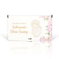 pudełko drewniane  MINI Pamiątka Chrztu RÓŻOWE 16cm