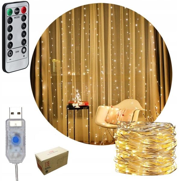Kurtyna LED USB 5V 300LED 3x3m + pilot biała ciepła zdjęcie 14