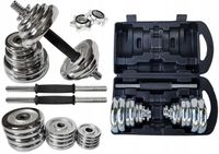 Hantle żeliwne 2x10kg WALIZKA regulowane chromowane zestaw talerze gryfy