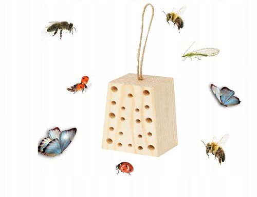 BUDKA LĘGOWA DOMEK HOTEL MOTYLI Z KORĄ + KLOCEK DLA OWADÓW TRAPEZ Z DREWNA na Arena.pl