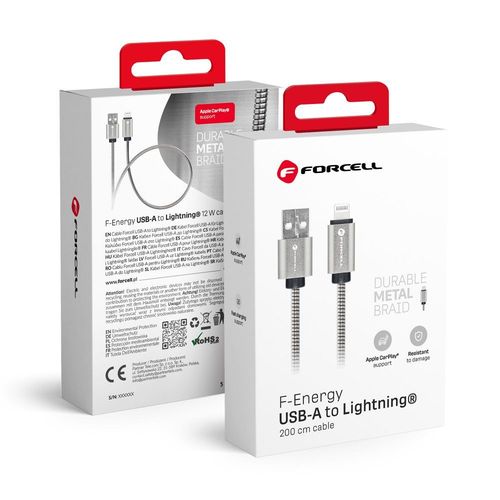 Kabel USB A do Lightning Forcell F-Energy 2,4A 12W Metal 2 m C236 srebrny na Arena.pl