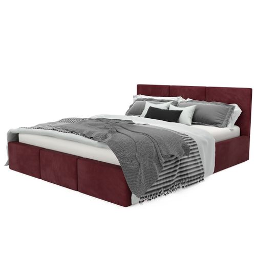 ŁÓŻKO TAPICEROWANE DO SYPIALNI 160x200 ŁÓŻKO PODWÓJNE Z POJEMNIKIEM BORDOWE na Arena.pl