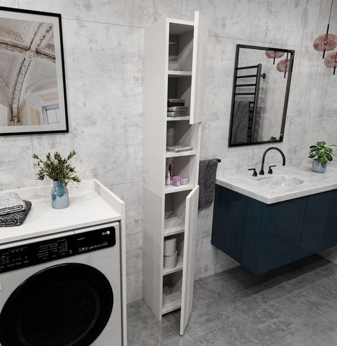 Szafka łazienka słupek łazienkowa stojąca wąska regał półka biały na Arena.pl