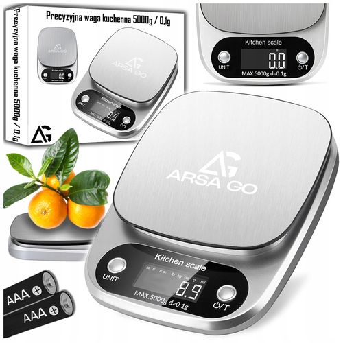 Waga kuchenna ARSA GO 0.1g NA BATERIE UNCJA KARAT GRAM TARA srebrny 5 kg na Arena.pl