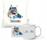 Zestaw PODUSZKA + KUBEK KOT KOTEK KOTY IMIĘ PREZENT z napisem dedykacją