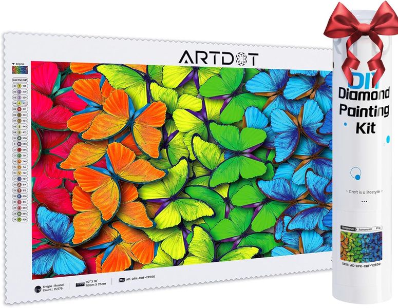 ARTDOT Zestaw do malowania diamentami Obraz 25 x 50 cm Kolorowe motyle ...