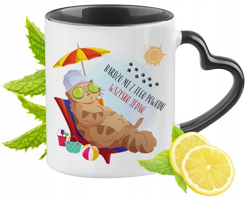 Kot Kotek Kotki Kubek Czarny Z Uszkiem W Kształcie Serca Na Prezent na Arena.pl