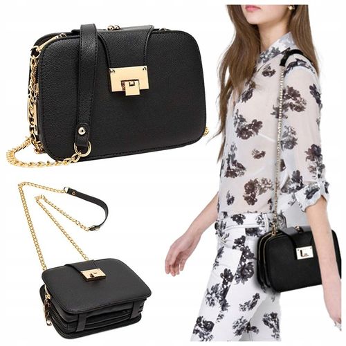 Torebka Damska KUFEREK Czarna Pojemna Elegancka na Łańcuszku Usztywniana na Arena.pl