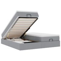 Rama łóżka otomana z materacami, szara, 180x200 cm, tkanina