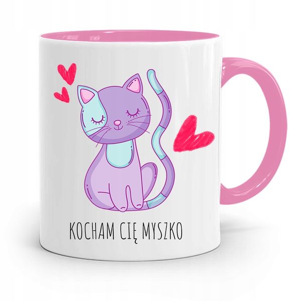 Kubek Różowy Na Walentynki Kocham Cię Myszko Z Nadrukiem Ze Zdjęciem zdjęcie 1