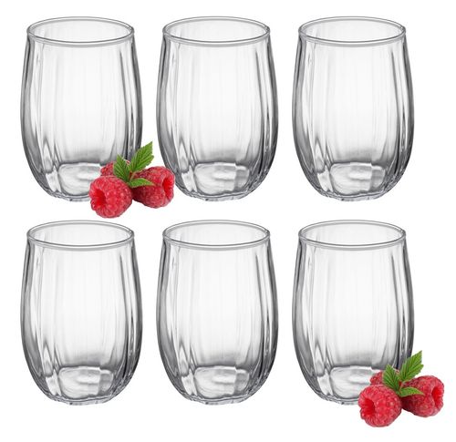 Komplet zestaw 6 szklanek do napojów wody drinków 370 ml ryflowany wzór na Arena.pl