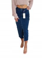 Hit Spódnica Midi Jeansowa Cargo Z Kieszeniami Rozcięcie Z Przodu XS 34