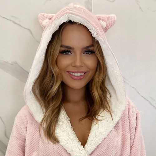 Szlafrok Damski Ciepły Miękki Gruby z Kapturem Uroczy Polarowy M Różowy na Arena.pl