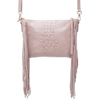 VERA PELLE torebka zamszowa listonoszka boho z frędzlami V001 j.różowa