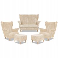 Zestaw wypoczynkowy uszak Bonito sofa fotele pufy Family Meble beż sztruks