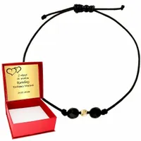 Złota bransoletka Szczęścia 585 Kulka ZŁOTO 14K sznurek ONYKS Grawer