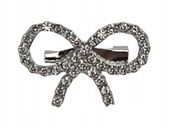 Elegancka broszka kokardka z cyrkoniami kolor srebrny 3cm