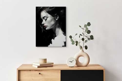 Obraz Canvas Czarno-Biały Kobiecy PORTRET Czerwone Usta 40cm x 50cm na Arena.pl