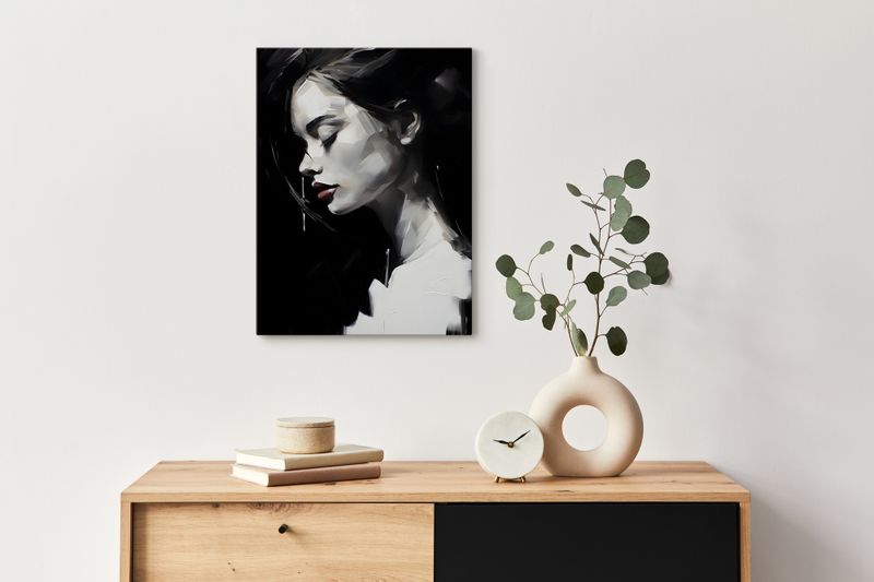 Obraz Canvas Czarno-Biały Kobiecy PORTRET Czerwone Usta 40cm x 50cm zdjęcie 12