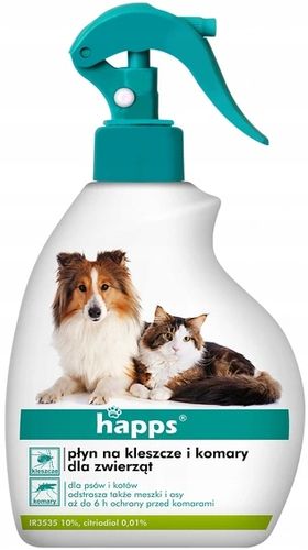 PŁYN PREPARAT ŚRODEK NA KLESZCZE KOMARY OSY DLA PSÓW I KOTÓW HAPPS 200ML na Arena.pl