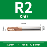 Frez kulowy, kula 2-ostrzowy VHM powłoka TiSiN Rozmiar: Ø4xR2x4Dx50L