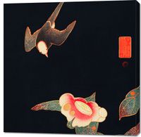 Obraz 100x100cm Swallow and Camellia, Jakuchu Japoński Vintage