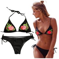 KOSTIUM KĄPIELOWY STRÓJ BIKINI KWIATY DWUCZĘŚCIOWY WIĄZANY NA PLAŻĘ BASEN M