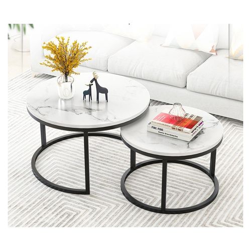 zestaw okrągłych stolików kawowych 2w1 biały marmur 60 i 80 cm stl14 na Arena.pl