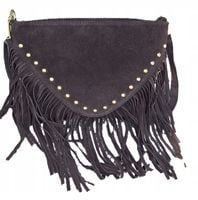 Torebka Listonoszka z ćwiekami ZAMSZ NATURALNY BOHO CZEKOLADA Vera Pelle