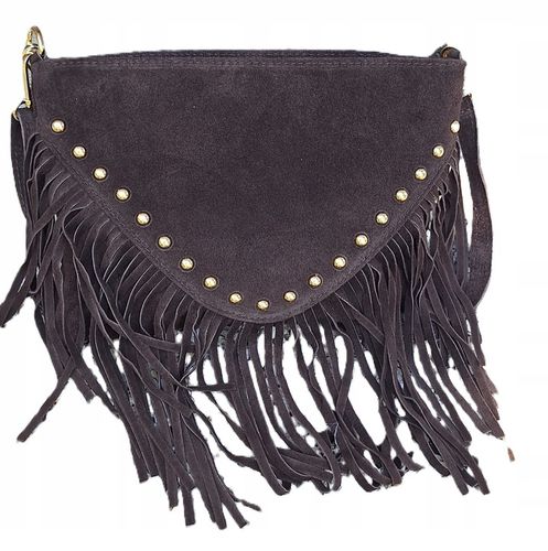 Torebka Listonoszka z ćwiekami ZAMSZ NATURALNY BOHO CZEKOLADA Vera Pelle na Arena.pl