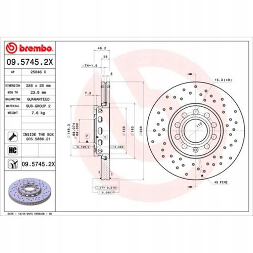 TARCZA HAM PRZOD 288X25 V XTRA BREMBO na Arena.pl