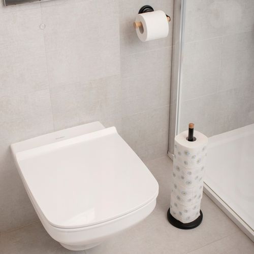 Stojak na papier toaletowy czarny do WC na 4 rolki bambus loft YOKA na Arena.pl