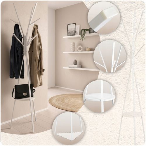 WIESZAK NA ODZIEŻ UBRANIA KURTKI STOJĄCY PODŁOGOWY PÓŁKA BIAŁY STOJAK na Arena.pl