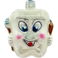 Bombka choinkowa szklana: Uśmiechnięty ząbek z pastą i szczoteczką: brązowy