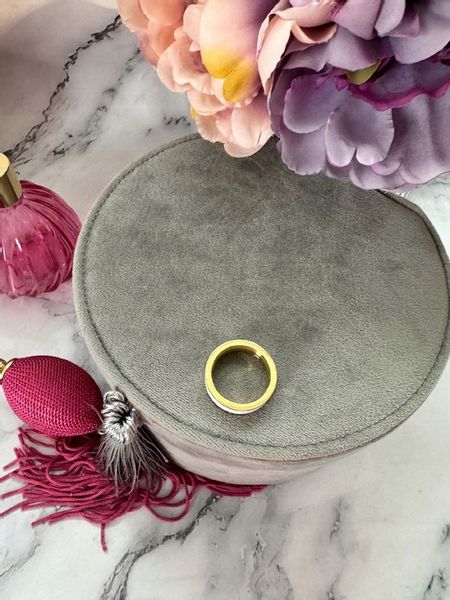 1085 Złoty pierścionek obrączka biały środek r 9/19mm stal chirurgiczna zdjęcie 3