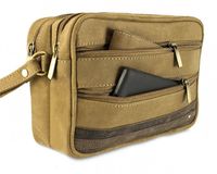 Dwukomorowa Skórzana męska saszetka do ręki Wild