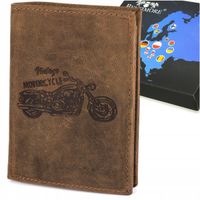Portfel skórzany męski brązowy nubuk vintage na karty motor RFiD Beltimore