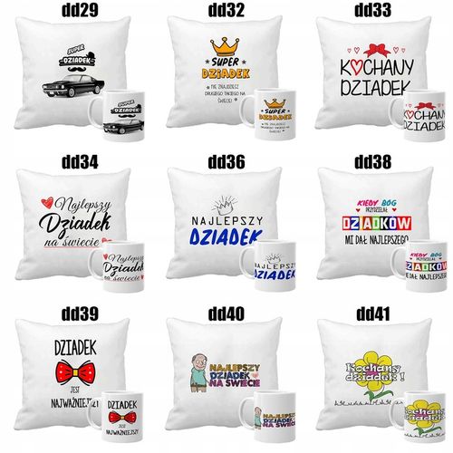 Zestaw 2 poduszki 2 kubki z nadrukiem prezent Dzień Dziadka i Babci wzory na Arena.pl