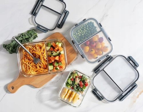 LUNCHBOX POJEMNIK SZKLANY NA ŻYWNOŚĆ ZESTAW 3SZT DWUKOMOROWE HERMETYCZNE na Arena.pl