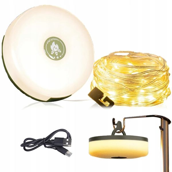 OŚWIETLENIE NAMIOTU KEMPINGOWEGO LED CIEPŁE ŚWIATŁO + BIAŁE ŚWIATŁO 1800MAH zdjęcie 1
