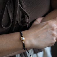 Bransoletka z Perłą – ręcznie pleciona makrama, srebro złocone