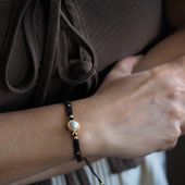 Bransoletka z Perłą – ręcznie pleciona makrama, srebro złocone