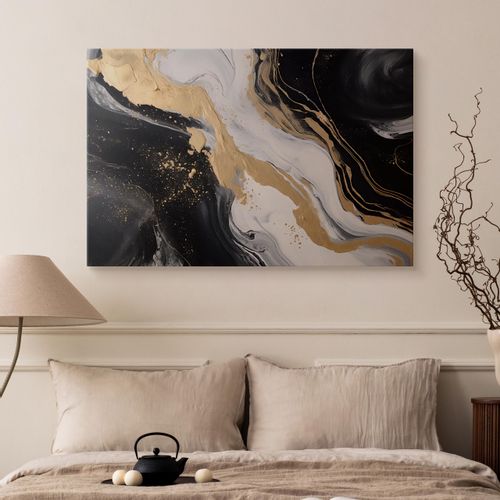 Obraz Canvas Do Salonu Czarny MARMUR Abstrakcja Elementy Złota 30cm x 20cm na Arena.pl