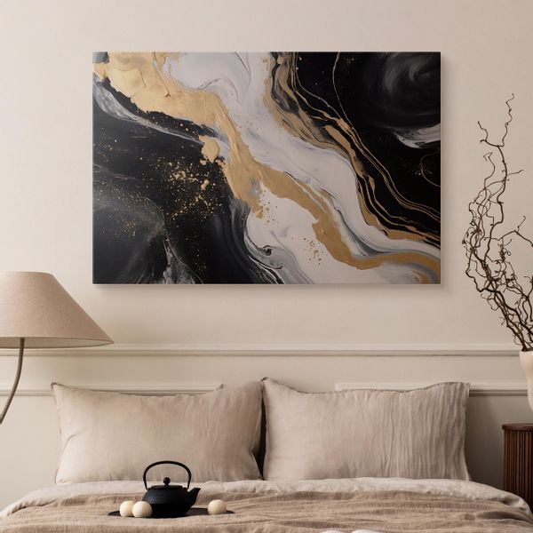 Obraz Canvas Do Salonu Czarny MARMUR Abstrakcja Elementy Złota 30cm x 20cm zdjęcie 11