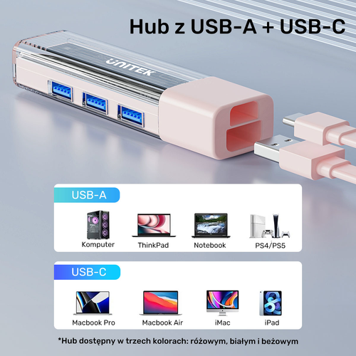 Unitek hub dwukierunkowy USB C/USB A 5Gbps, 4x USB A biały na Arena.pl