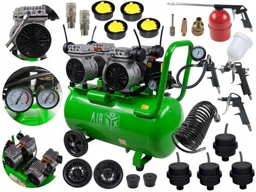 Kompresor Sprężarka 50l Bezolejowy 4 Tłoki 3kW Nabicie 1:06 Zestaw na Arena.pl