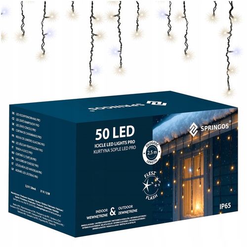 LAMPKI SOPLE 50LED ZEWNĘTRZNE IP65 PRO BIAŁE FLASH 2,5m GRUBE PROFESJONALNE na Arena.pl