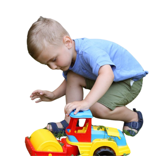 CIĄGNIK Z WALCEM POJAZD BUDOWLANY DUŻE KOŁA RUCHOME ELEMENTY BUDOWA 8010 na Arena.pl