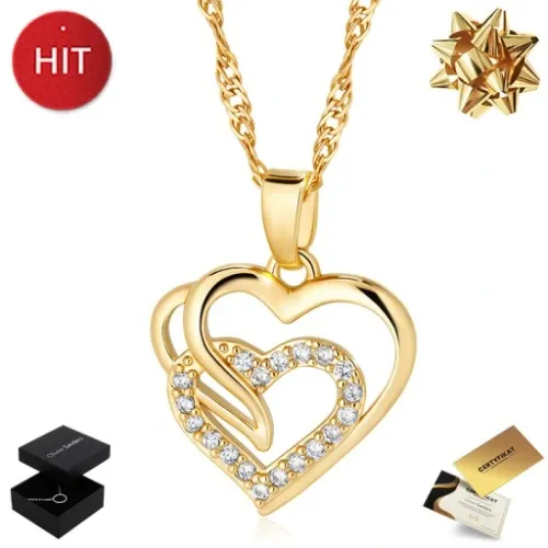 ZŁOTY NASZYJNIK DAMSKI SERCE Z CYRKONIAMI ŁAŃCUSZEK ZAWIESZKA 585 na Arena.pl